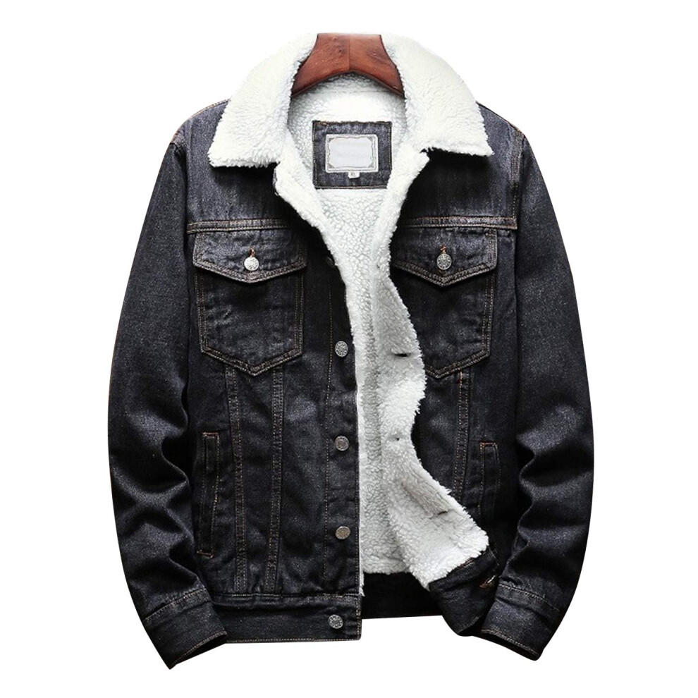 Veste de camionneur en jean ?pais doubl?e de polaire Sherpa ? revers pour homme Omoone (polaire noire r?tro blanche, M)