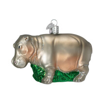 Old World Christmas 12158 Zoo and Wildlife Animals Glass Blown Ornaments for Christmas Tree Hippopotamus, Grey