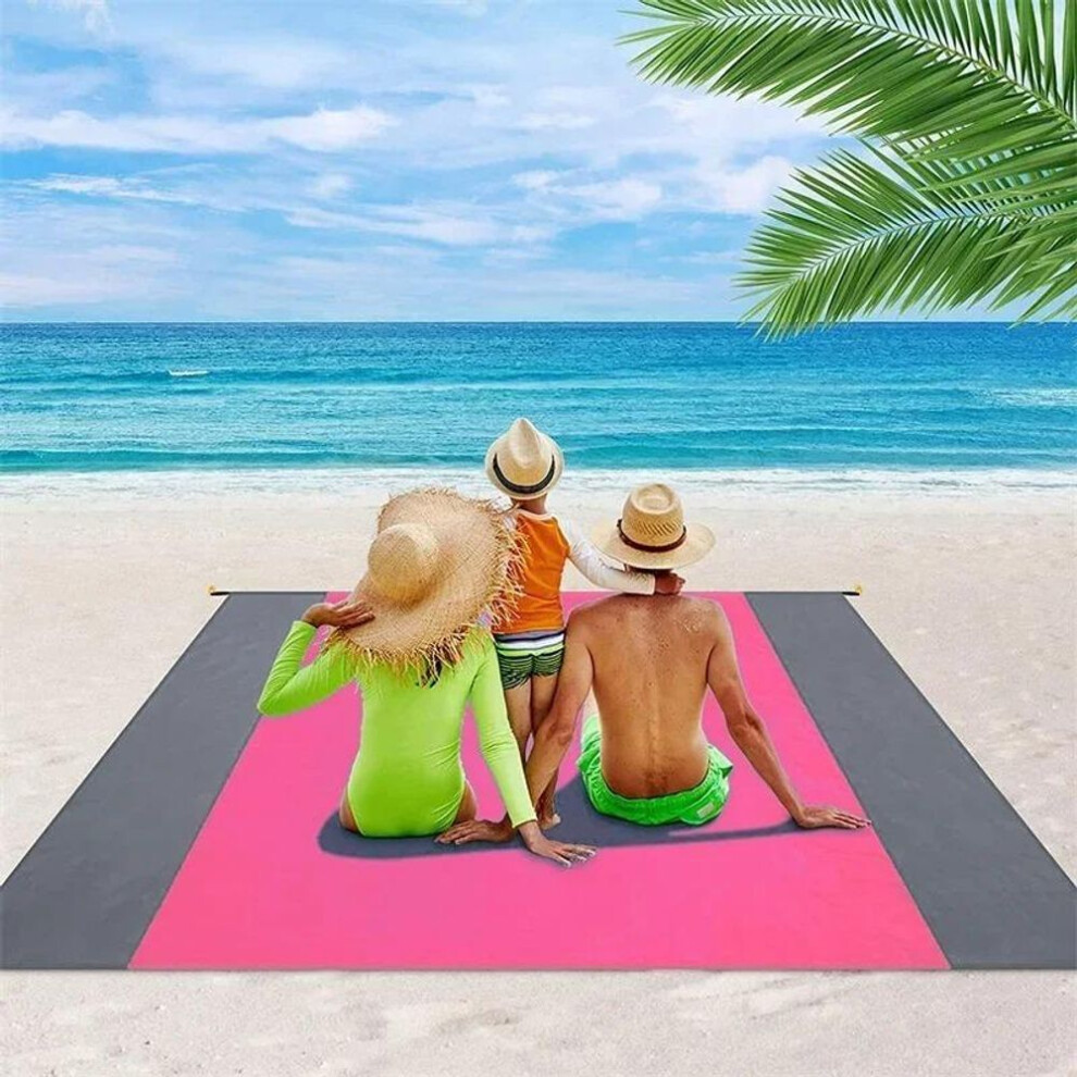 (pink,gray, 200 X 210cm) 2m Waterproof Pocket Beach Blanket Ultralight Camping Mat Portable Folding Picnic Blanket Sandproof Outdoor Beach Mat