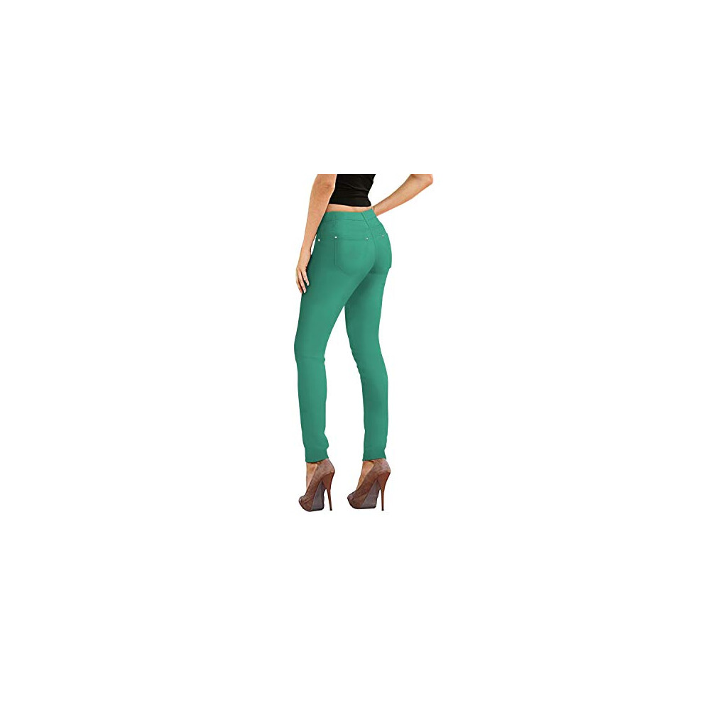 Pantalon skinny en denim pour femme Hybrid & Company avec bouton en pierre et rivet P19420SK Vert 5