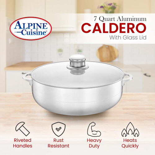 Alpina Alpine Cuisine 7-Quart Αλουμινένιο Κατσαρόλι με Γυάλινο Καπάκι, Ιδανικό για Μεγάλες Μερίδες 1