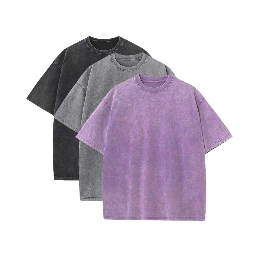 Lot de 3 t-shirts d'?t? surdimensionn?s en coton ?pais pour hommes, t-shirt vintage ample
