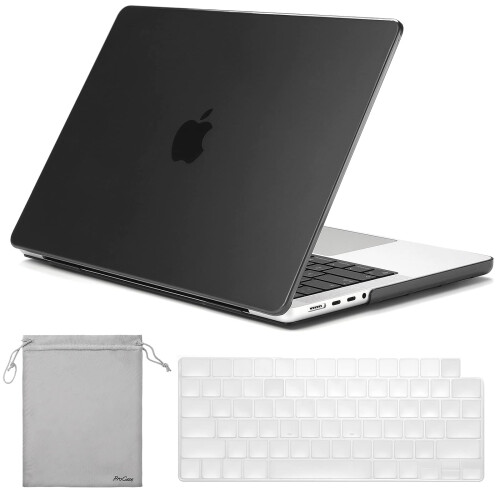 ProCase para MacBook Pro 14 polegadas 2023 2022 2021 M3 A2918 A2992 M2 A2779 M1 A2442, Capa Dura Slim e Protetor de Teclado - Preta