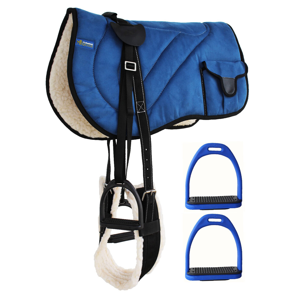 Tapis De Selle Professionnel Pour Chevaux Avec Rembourrage Polaire R?Glable Et Sacs Bleu 39193RB-image