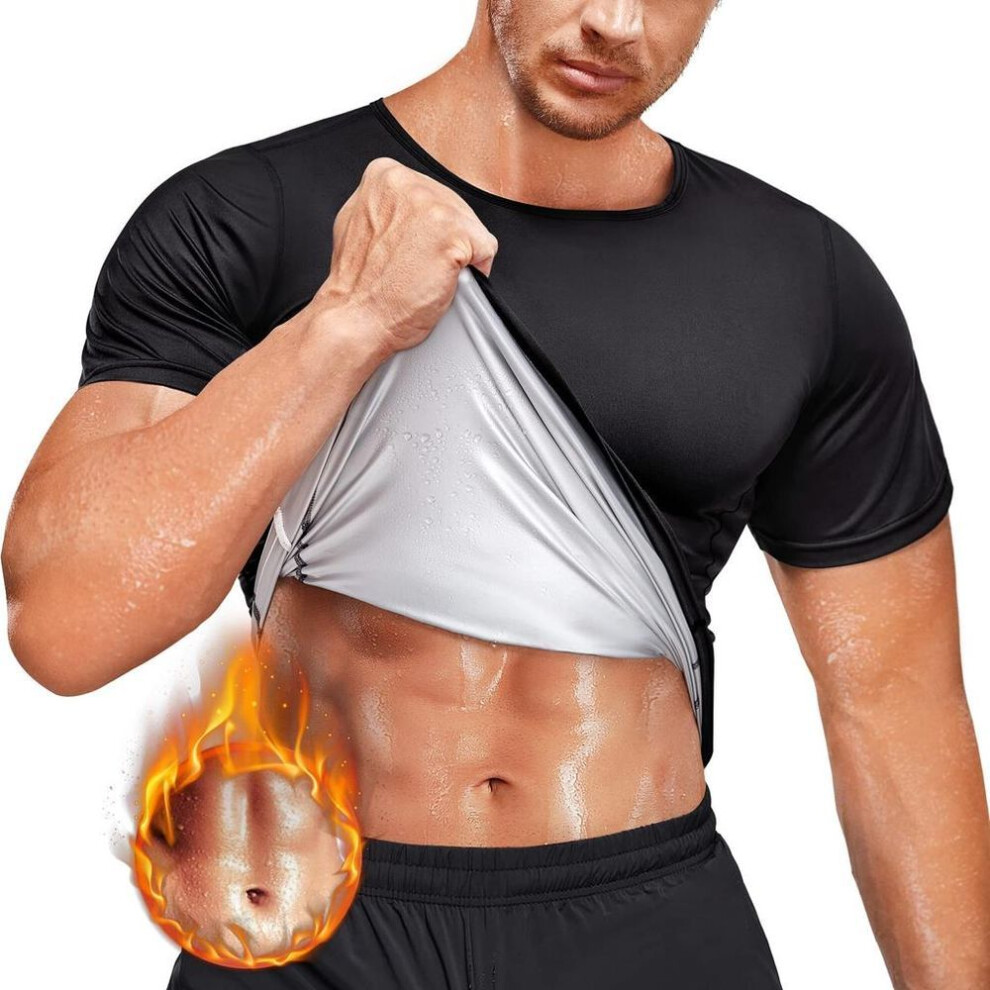 (silver, 4XL/5XL) Men Sauna Sweat Vest Heat Trapping Compression T-shirts Gym Sauna Suit Workout Tank Tops Shapewear Slimming Body Shaper Waist Trainer Fitness Shirt