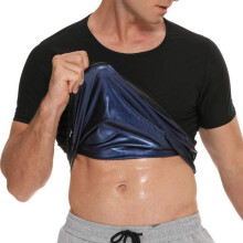 (blue, 4XL/5XL) Men Sauna Sweat Vest Heat Trapping Compression T-Shirts Gym Sauna Suit Workout Tank Tops Shapewear Slimming Body Shaper Waist Trainer Fitness Shirt