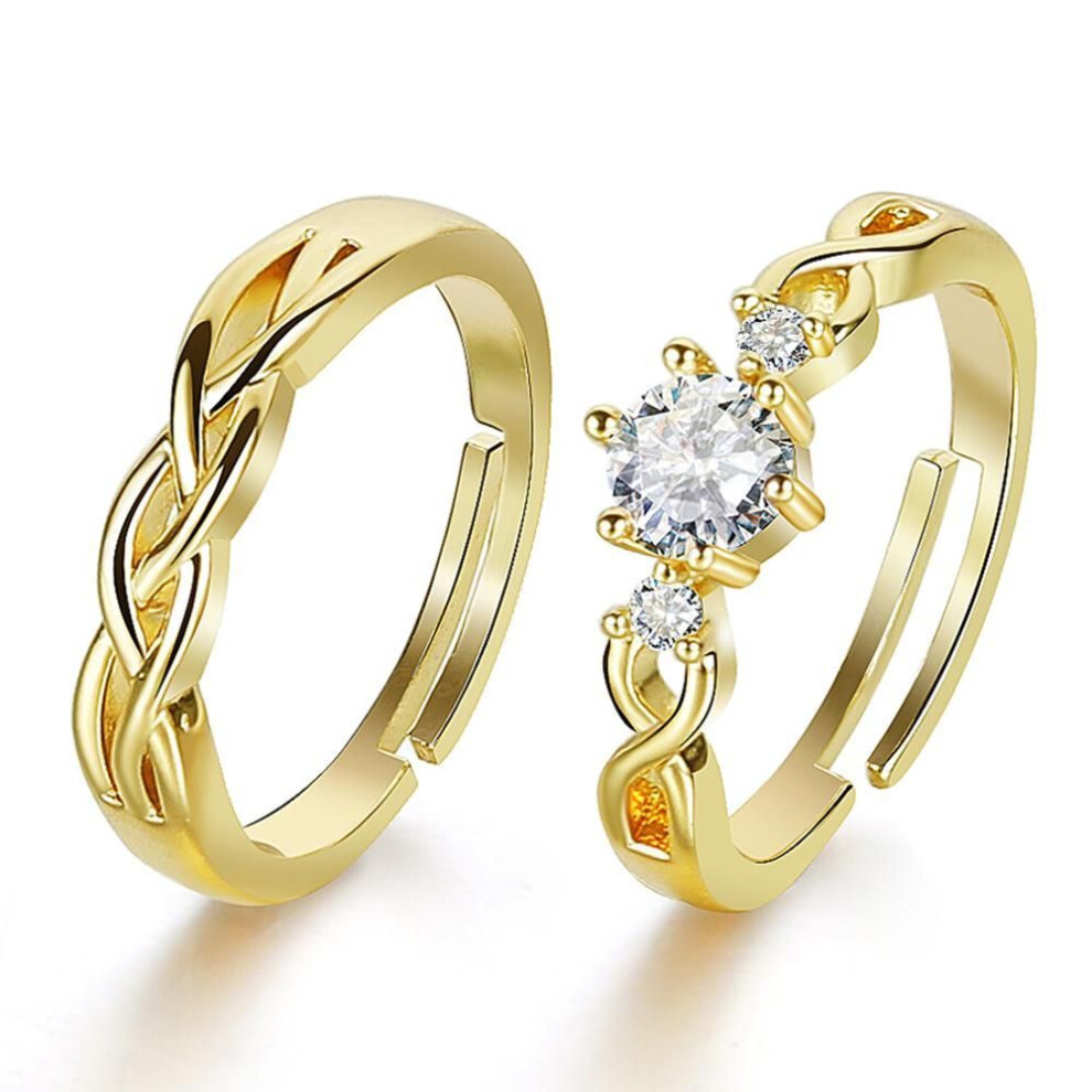 (gold) Fashion Woman Ring Exquisite Gift Ring Set Combination 2 Piece Ring Luxury Diamond Ring Set Unisex Opening Adjustable