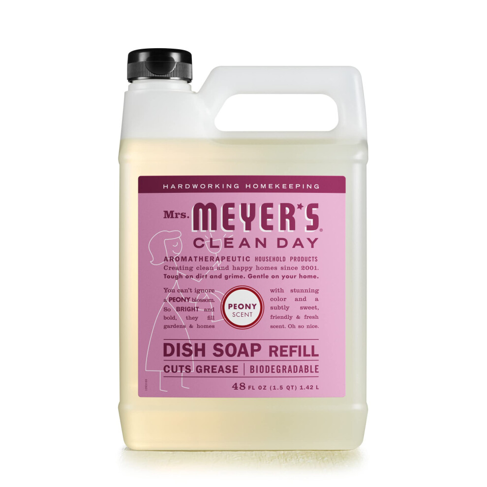 MRS. MEYER'S CLEAN DAY Liquid Dish Soap Refill  Biodegradable Formula  Peony  48 fl. oz