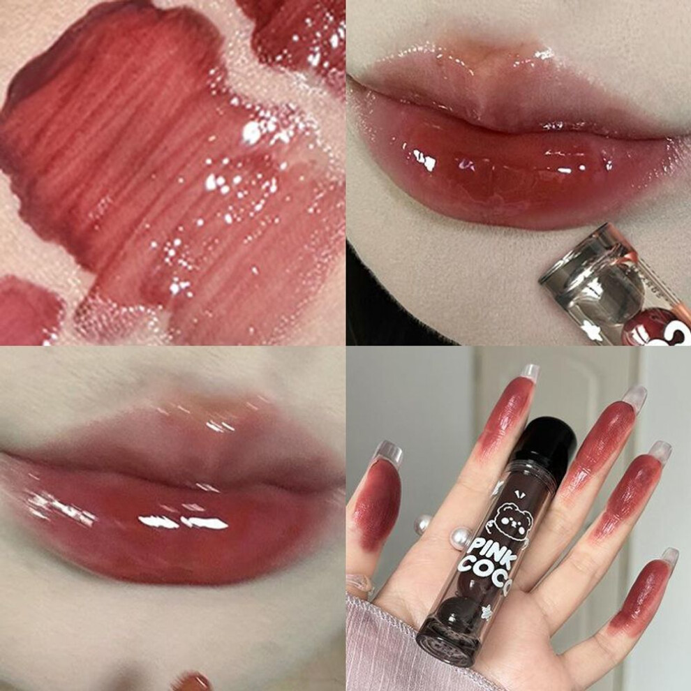 (as the picture, 05#) Dark Red Brown Mirror Lip Glaze Water Light Moisturizing Non-stick Cup Highly Pigmented Red Liquid Lipstick Lips Makeup Cosmetic