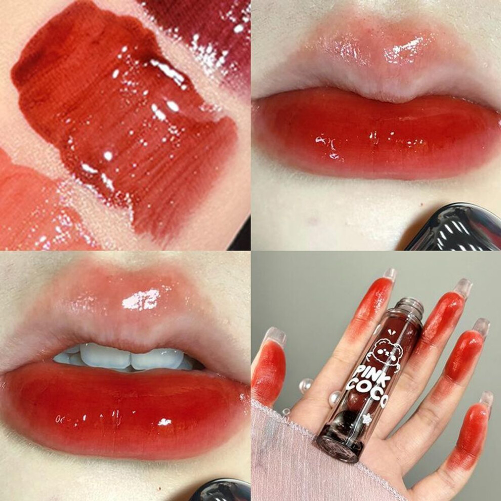 (as the picture, 02#) Dark Red Brown Mirror Lip Glaze Water Light Moisturizing Non-stick Cup Highly Pigmented Red Liquid Lipstick Lips Makeup Cosmetic