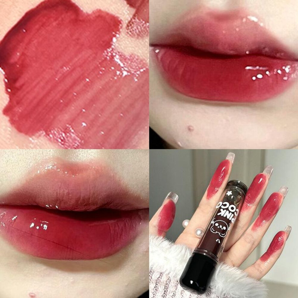 (as the picture, 06#) Dark Red Brown Mirror Lip Glaze Water Light Moisturizing Non-stick Cup Highly Pigmented Red Liquid Lipstick Lips Makeup Cosmetic