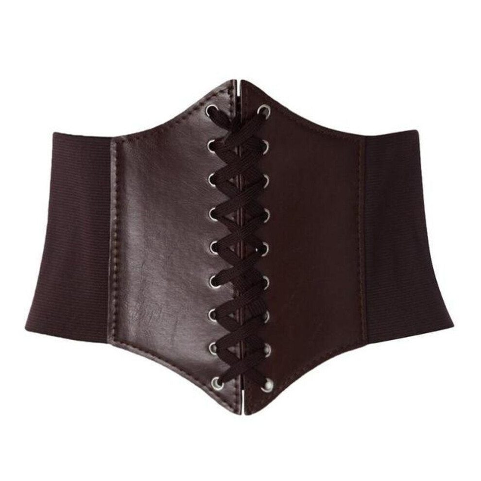 (brown, one size) Women Ultra Super Wide Belt Pu Elastic Corset Belt Fashion Wide Waist Belt Ladies Clothing Female