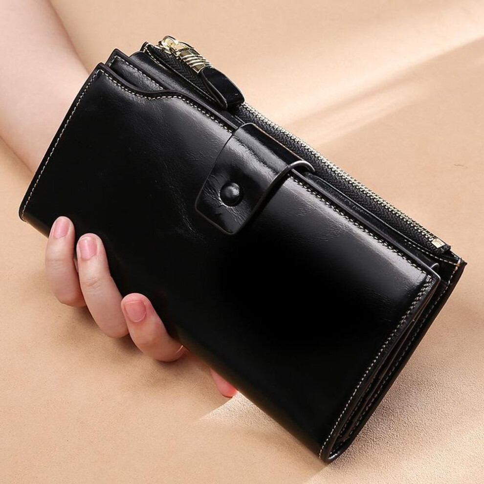 (black) Womens Wallets And Purses Genuine Leather Phone Wallet Rfid Anti Theft Long Women Purse Wallet