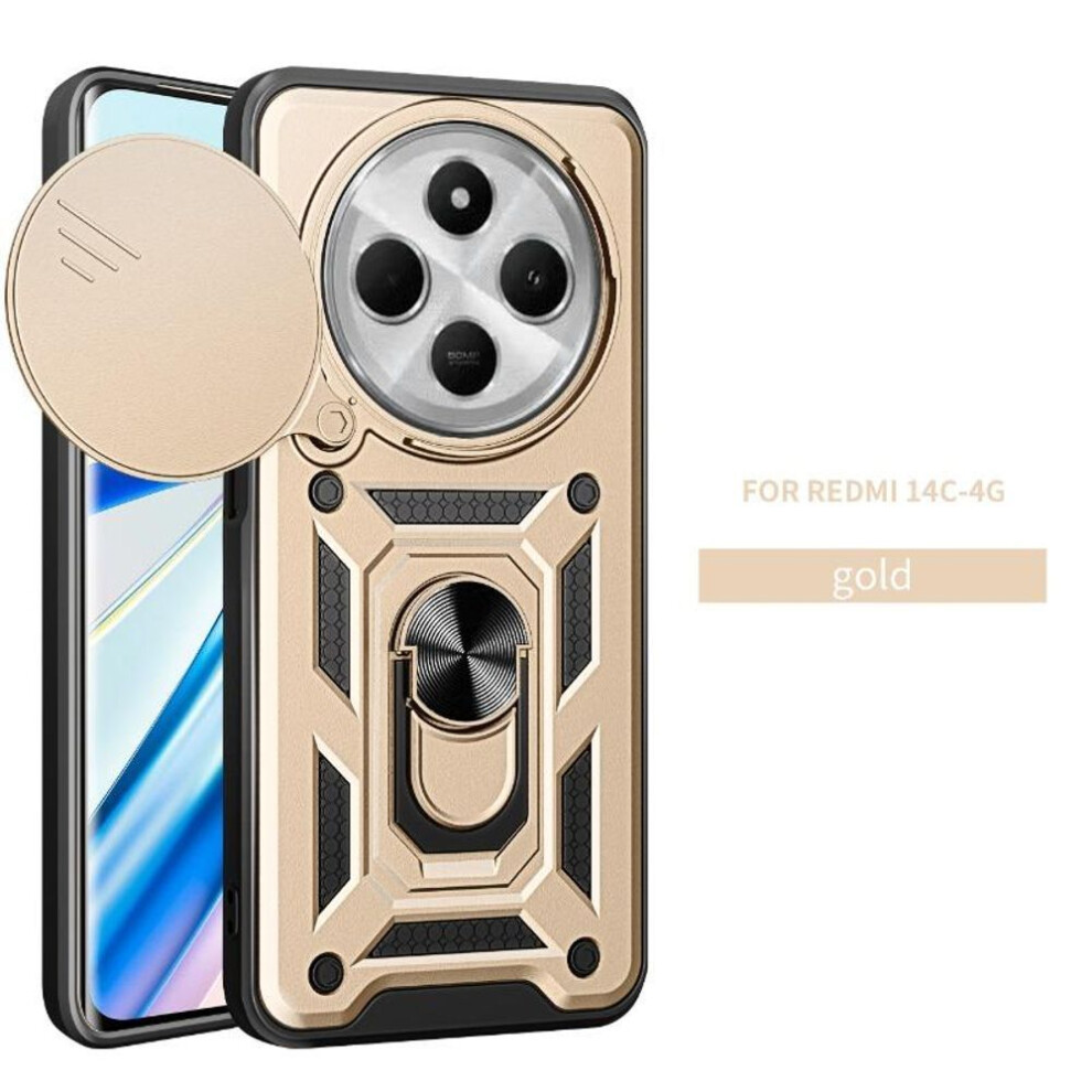 (gold, For Redmi 14C 4G) 14c Magnetic Ring Stand Holder Armor Hard Cover For Xiaomi Redmi 14c 4g 14 C 14r Shockproof Slide Lens Camera Protection Phone Case