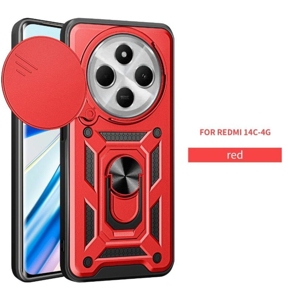 (red, For Redmi 14C 4G) 14c Magnetic Ring Stand Holder Armor Hard Cover For Xiaomi Redmi 14c 4g 14 C 14r Shockproof Slide Lens Camera Protection Phone Case