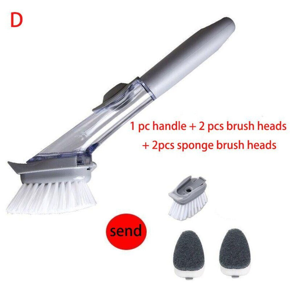 (D) 2 In1 Long Handle Cleaning Brush With Removable Brush Sponge Automatic Liquid Dispenser Kitchen Cleaning Tools Dishwashing Brush