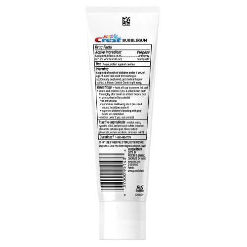 Crest Kinder, Kariesschutz, Fluorid Zahnpasta, Bubble Gum 1