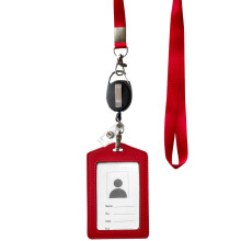 Husa pentru car?i de identitate + ?nur rezistent (ro?u) + suport pentru insigna Carabinier retractabil cu mulineta ?i clema din plastic (husa moa