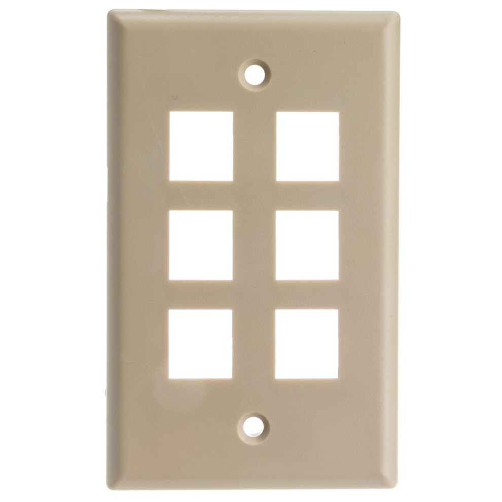 Keystone Wall Plate 6 Port Beige (Cat5e Cat6 Coax (Video) Aux (Cat6 For Data Ip Phone Pots Or Other) Single Gang Cablewholesale 846568014376