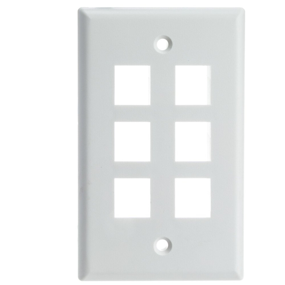 Keystone Wall Plate 6 Port White (Cat5e Cat6 Coax (Video) Aux (Cat6 For Data Ip Phone Pots Or Other) Single Gang Cablewholesale 846568014383