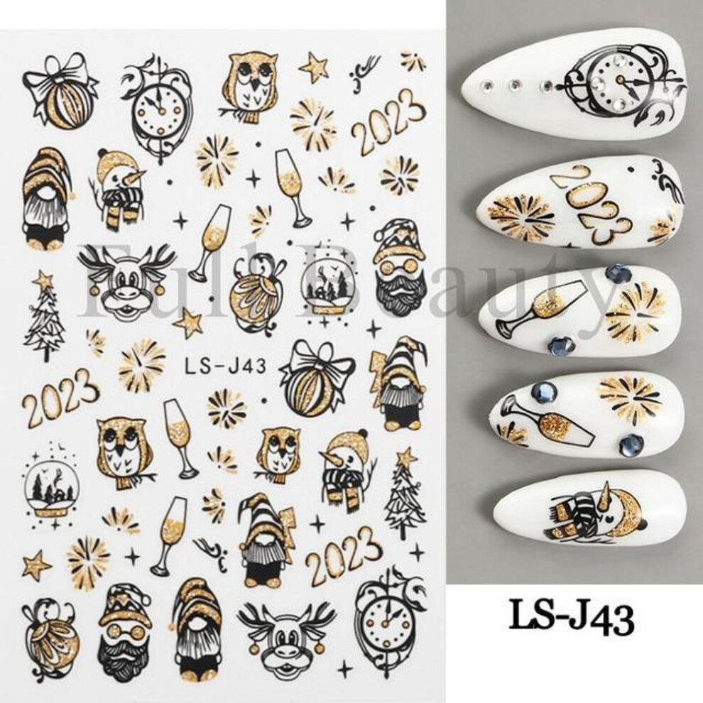 (LS-J43) Countdown Clock Design Champagne Baubles Shiny Glitter Sliders For 3D Nail Stickers Abstract  Fall Nail Decorations