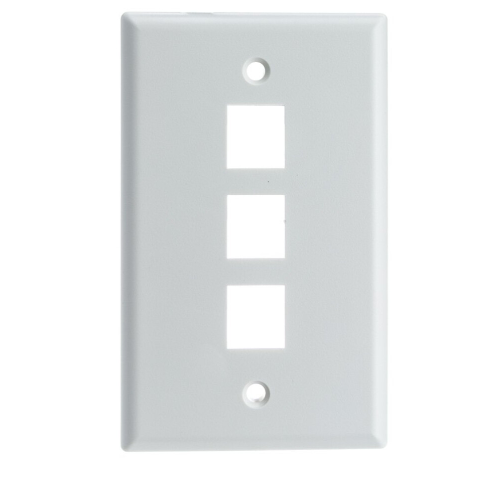 Keystone Wall Plate 3 Port White (Cat5e Cat6 Coax (Video) Aux (Cat6 For Data Ip Phone Pots Or Other) Single Gang Cablewholesale 846568014321