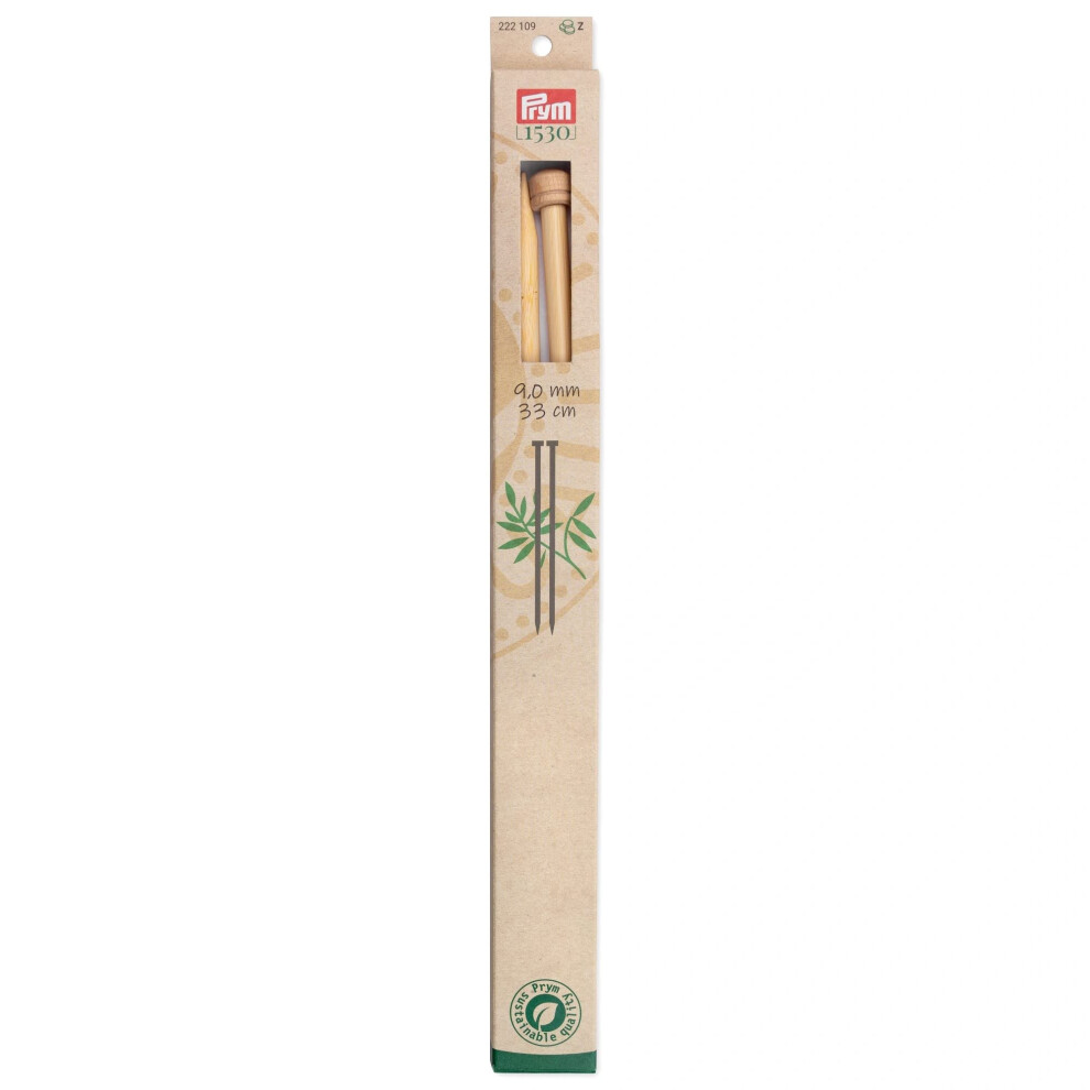 Prym 13"" Single Point Bamboo  9mm Knitting Needles  Natural 2 Count