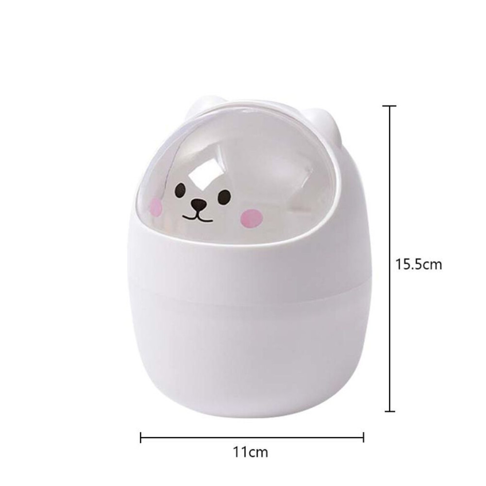 (white) Cartoon Desktop Trash Can Plastic Trash Bins Household Waste Paper Bucket Creative Garbage Can Multifunction Storage Organizer