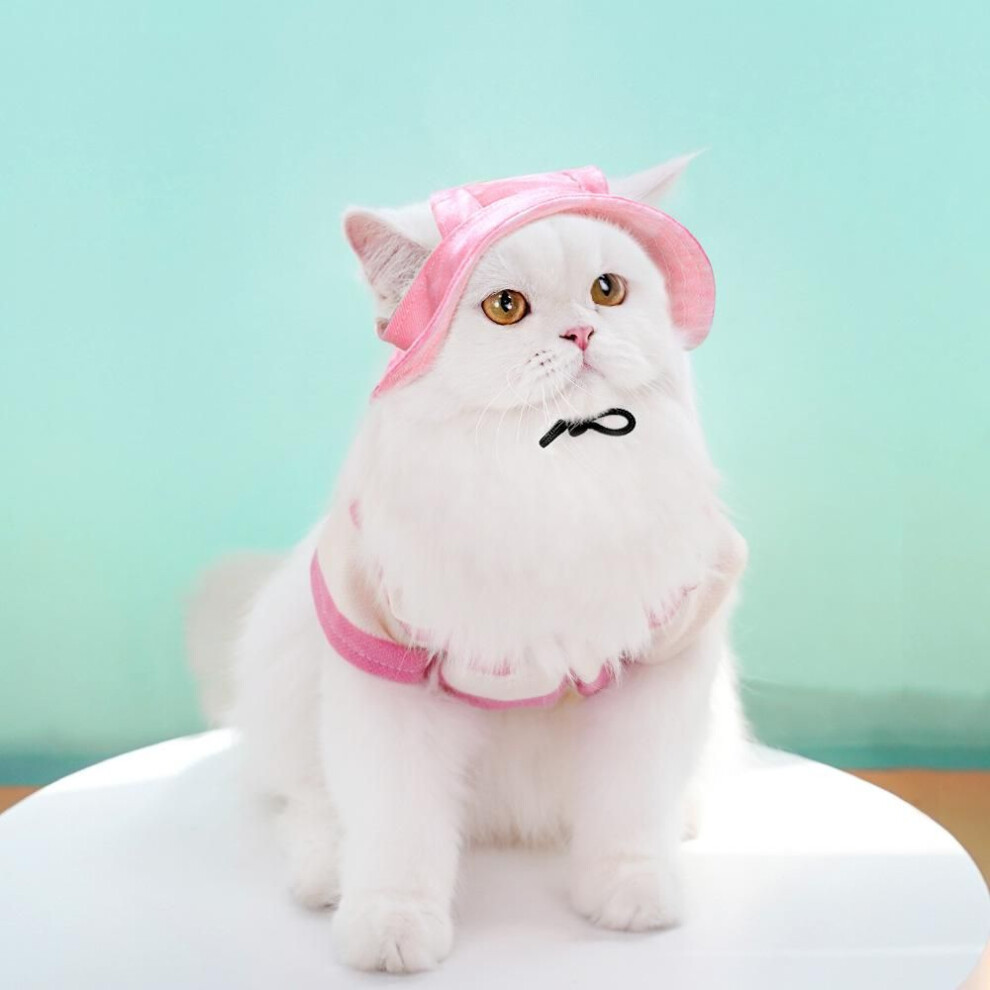 (pink, L-42cm) Summer Cat Hat with Leaky Ears Adjustable Pet Hat for Cat Dog Outdoor Products Sun Hat Sun Protection