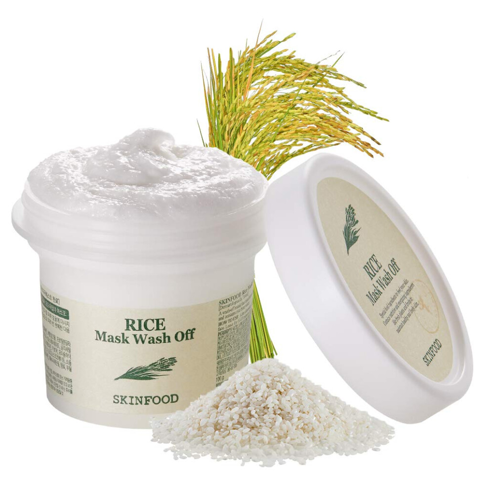 Skin Food Depuis 1957 White Skinfood Mask Rice 120G - Rice Exfoliating Scrub Wash Off Face Masks For Darken Skin - Facial Cleanser Pore Exfoliator Soften Body Skin - Safe