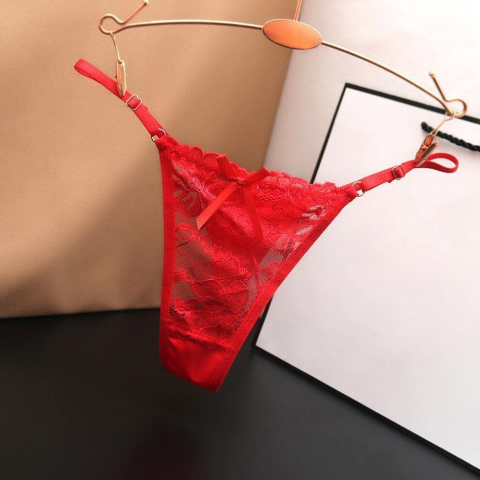 (red, XL) Hottie Adjustable Thin Strap Thongs Low Waist Transparent Lace Panties G-string Underpants Women&apos;s Lingerie