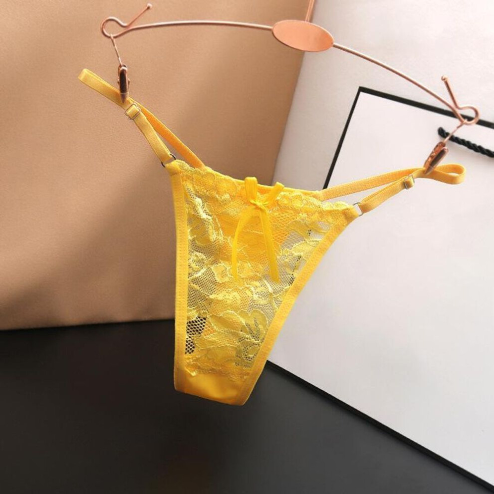 (yellow, M) Hottie Adjustable Thin Strap Thongs Low Waist Transparent Lace Panties G-string Underpants Women&apos;s Lingerie