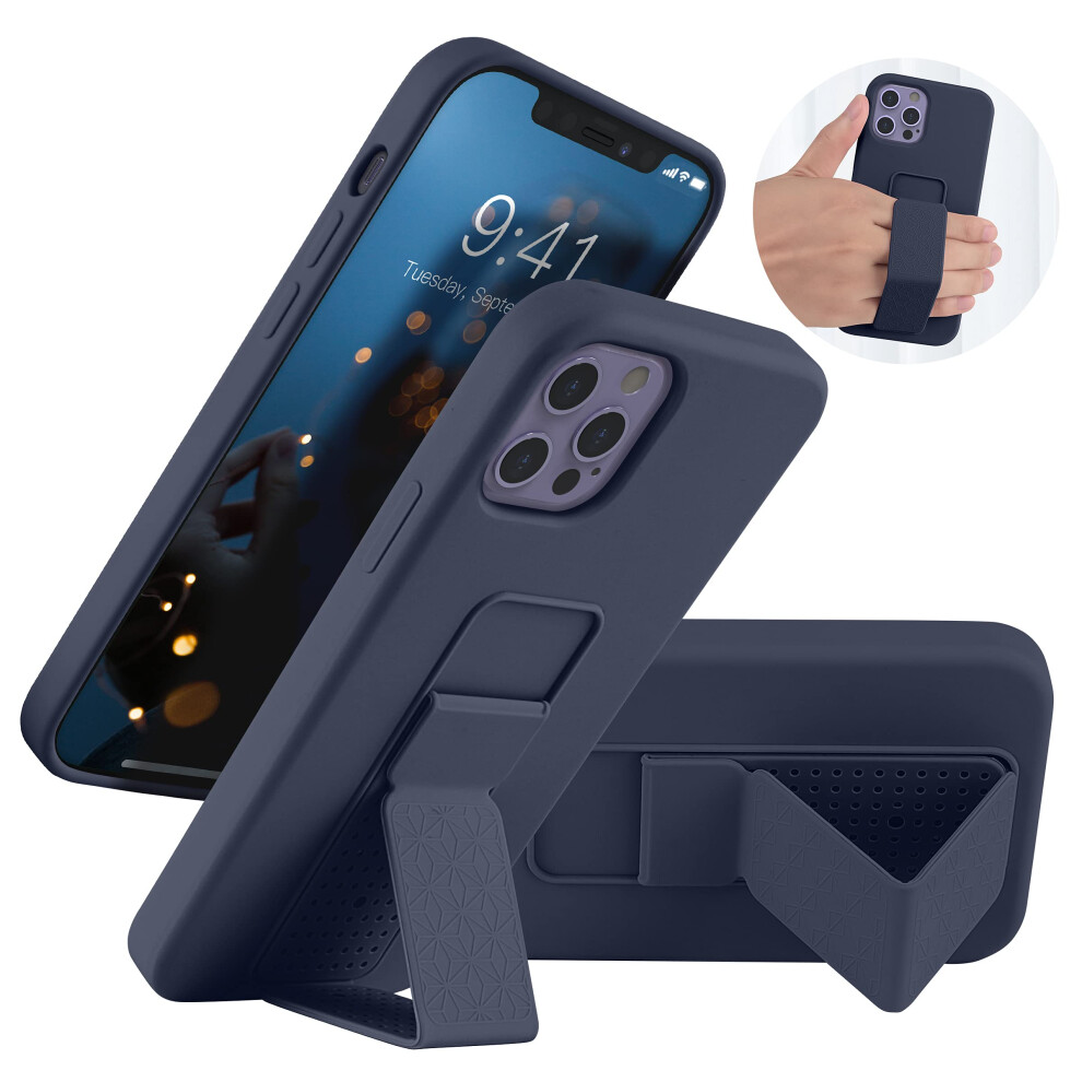 Laudtec Silicone Kickstand Case Compatible With Iphone 12/12 Pro Case Vertical And Horizontal Stand Hand Strap Kickstand Flexible Soft Liquid Silicon 723508607181