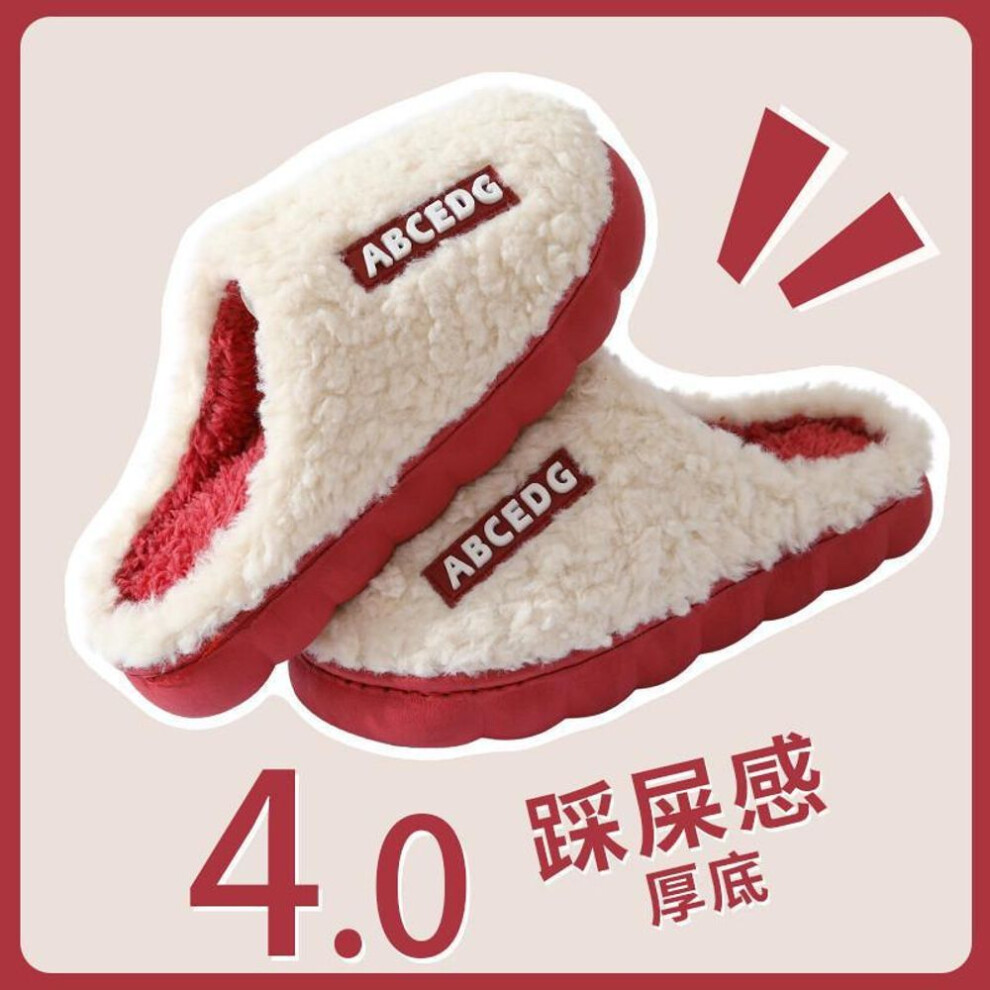 (red, 40-41 suitable for 39-40 feet) Indoor Non-Slip Cotton Slippers for Women Men, Warm Home Shoes for Spring, Autumn, Winter