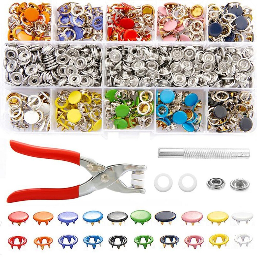 (as the picture, 200Sets with tools) 100/200sets Metal Prong Snap Buttons Hollow Solid Sewing Press Studs Fasteners Tool Kit With Plier Tool For Diy Clothing Craft