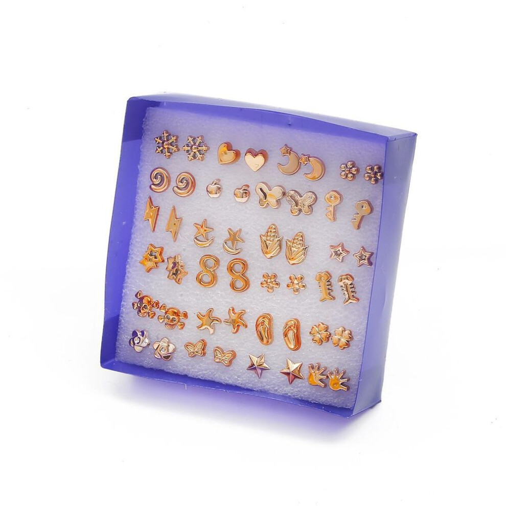(gold) 24pairs/set Plating Earring Stud Set Silver Gold Color Earring Set For Women Child With Box Earrings Jewelry