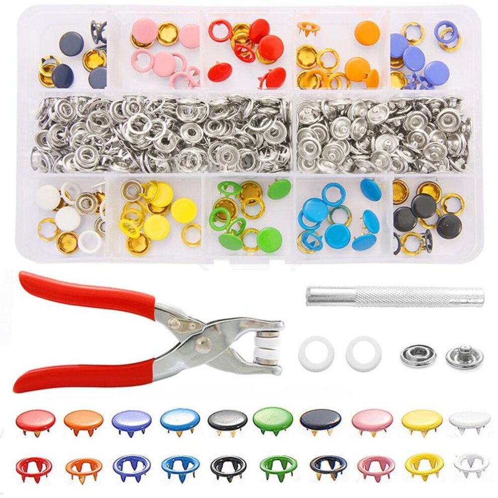 (as the picture, 100Sets with tools) 100/200sets Metal Prong Snap Buttons Hollow Solid Sewing Press Studs Fasteners Tool Kit With Plier Tool For Diy Clothing Craft