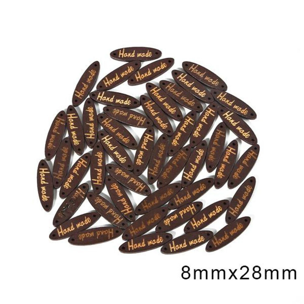 (brown) 50pcs Handmade Label Multicolor Sewing Wood Tags Buttons Scrapbook Decoration Garment Accessories Diy Craft Supplies