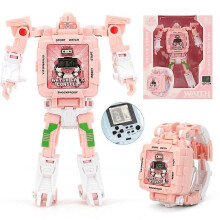 (Pink)Childrens Watch  Electronic Deformation Watch Game Machine Manual Deformable Robot Toy Childrens Watch