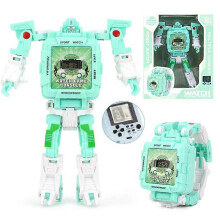 (Green)Childrens Watch  Electronic Deformation Watch Game Machine Manual Deformable Robot Toy Childrens Watch