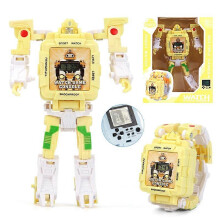 (Yellow)Childrens Watch  Electronic Deformation Watch Game Machine Manual Deformable Robot Toy Childrens Watch