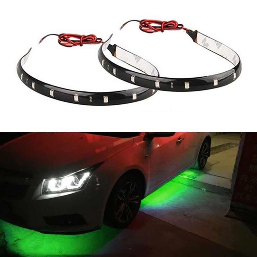 (green, 2PCS) 4pcs / Set 30cm 15 Smd Led Car Auto Trucks Grill Flexible Waterproof Decorative Light Strips