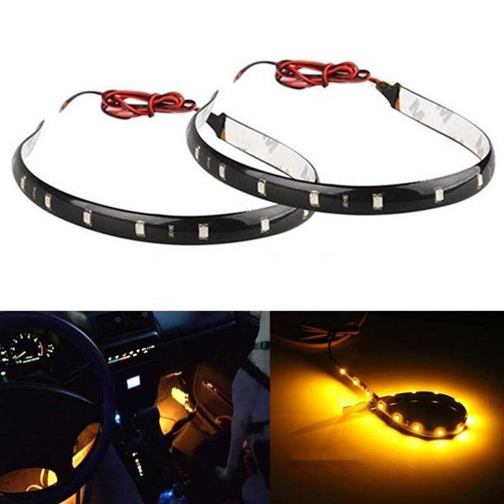 (yellow, 2PCS) 4pcs / Set 30cm 15 Smd Led Car Auto Trucks Grill Flexible Waterproof Decorative Light Strips