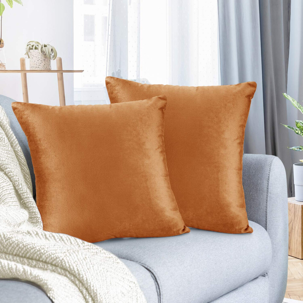 Housses de coussin d   coratives Nestl en velours douillet, 40 x 40 cm, pour canap   -lit et voiture, lot de 2 - Rouille, orange et marron
