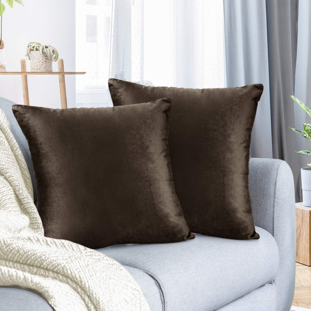 Housses de coussin Nestl en velours douillet, d   coratives, marron chocolat, 50 x 50 cm, douces et solides, pour canap   -lit et voiture, lot de 2