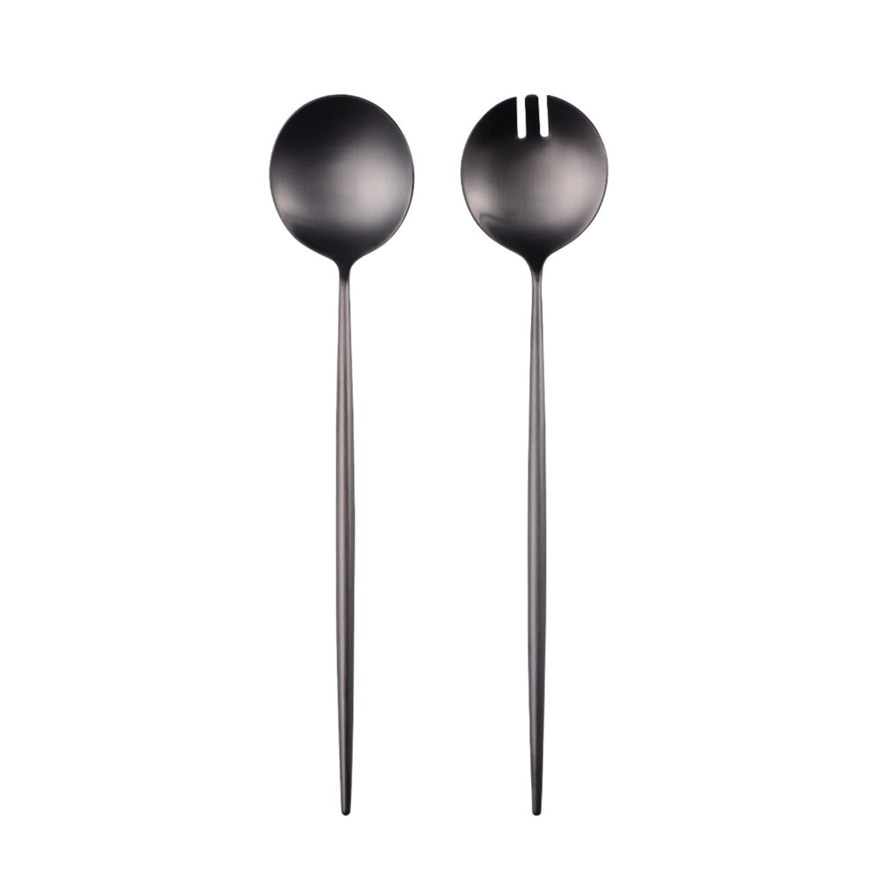 Zerophilo Salad Servers Spoon and Fork Set 11.41 inch 18/10 Stainless Steel Salad Serving Titanium Plating Black
