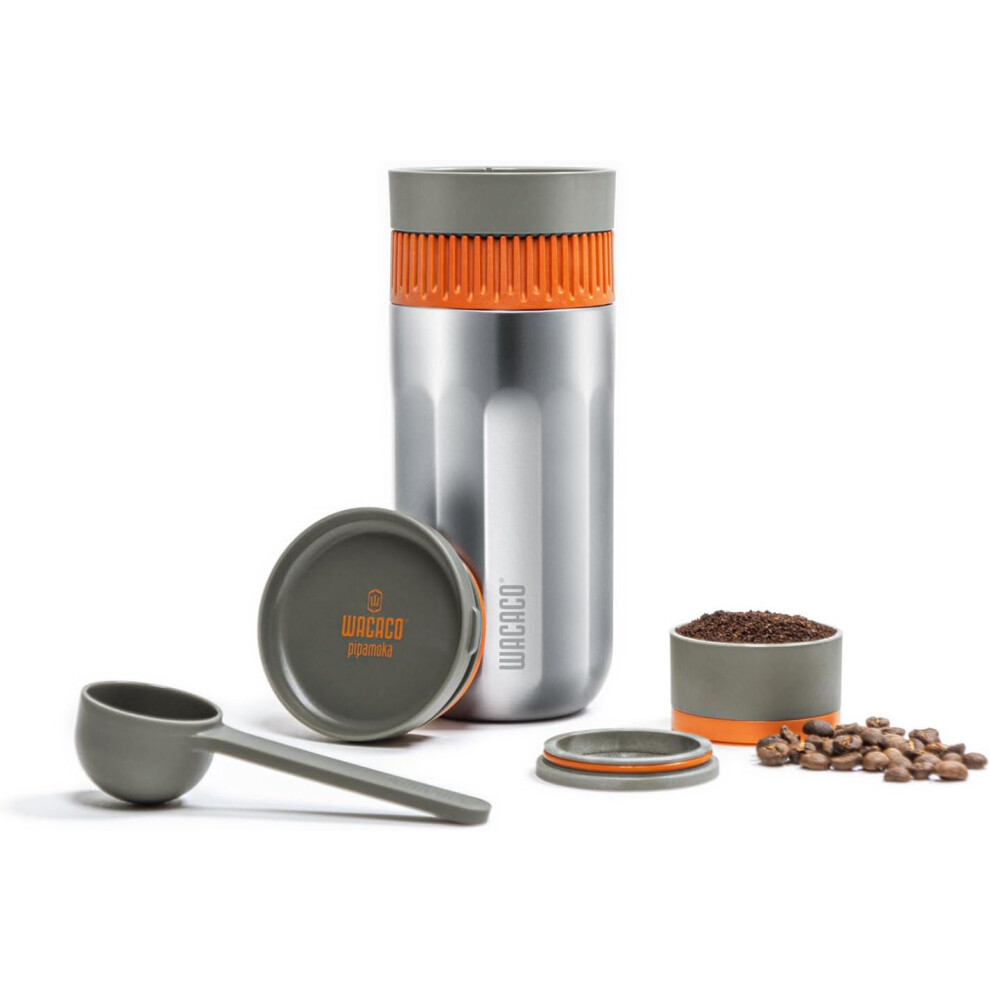 Mini Travel Coffee Machine, Insulated Travel Mug, All-in-one Vacuum Pressured, Manual Coffee Brewer, Quick Extraction, Stainless Steel Cup, 10 fl oz
