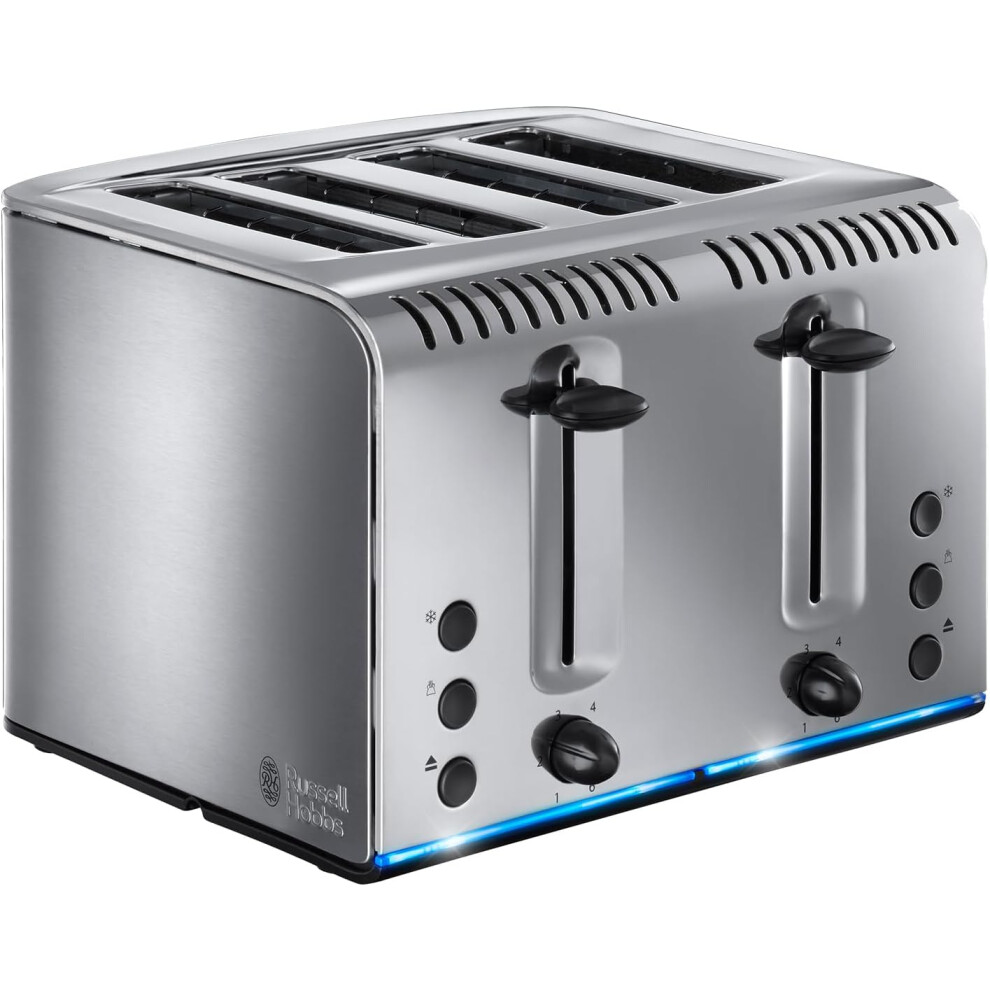 4 Slice Buckingham Toaster with Fast toast technology - (Blue light strip indicates toasting,Polished & Brushed Stainless Steel)