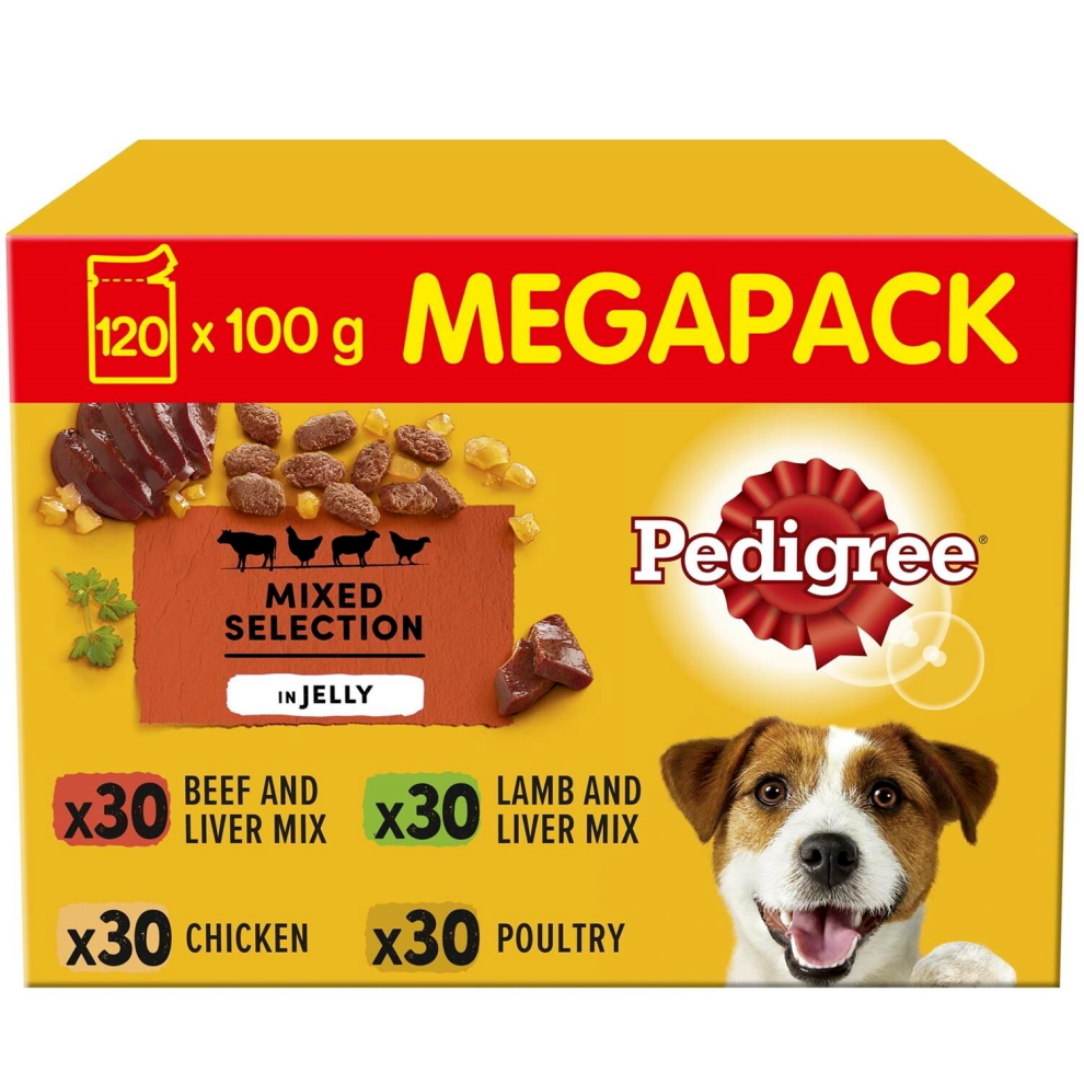 Pedigree 120 X 100G Adult Wet Dog Food Pouches Mixed Selection In Jelly