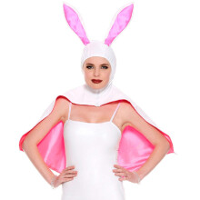 Musikben 70665 White & Pink Wet Look Hooded Bunny Cape